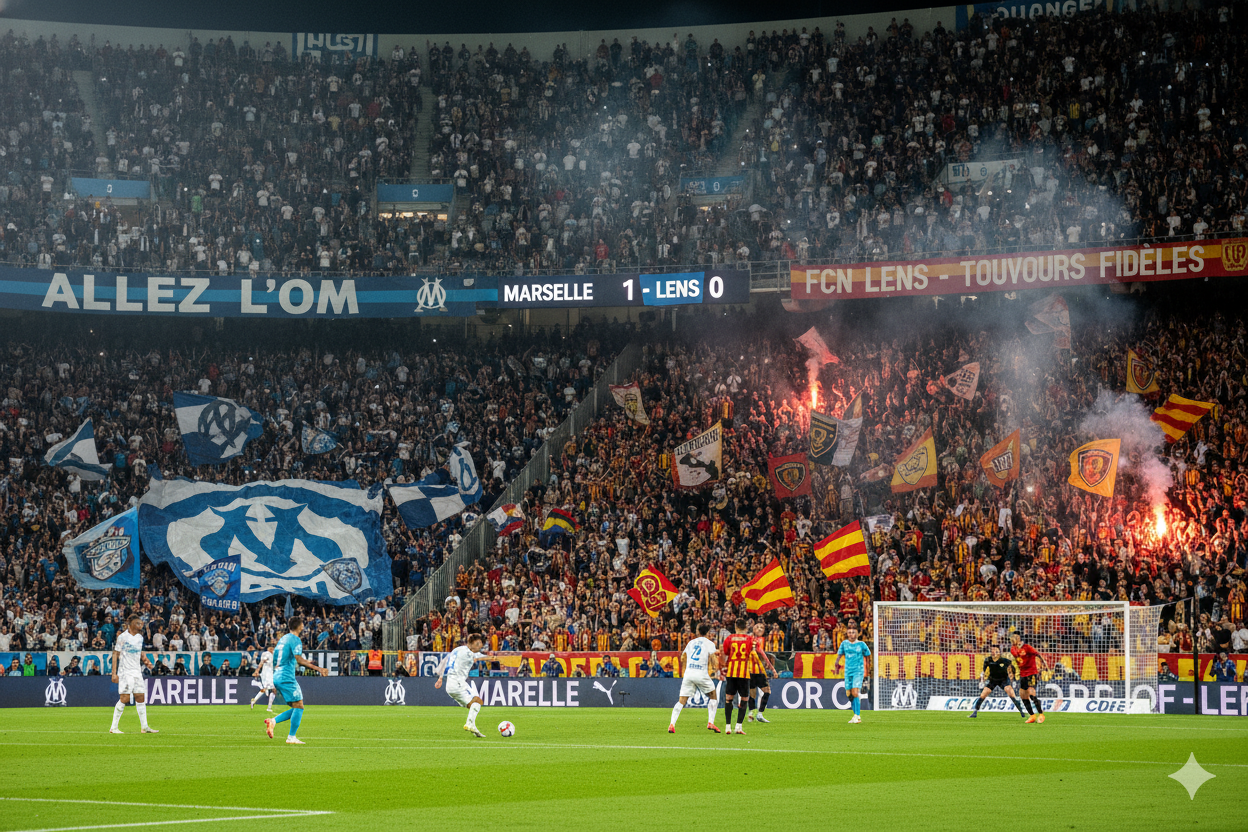 Ambiance dans le stade lors du match entre Marseille et Lens