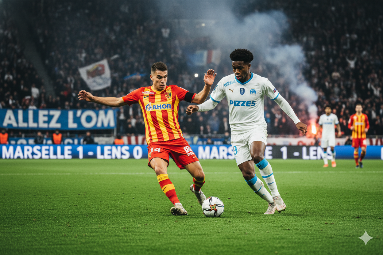 Duel entre des joueurs de Marseille et de Lens