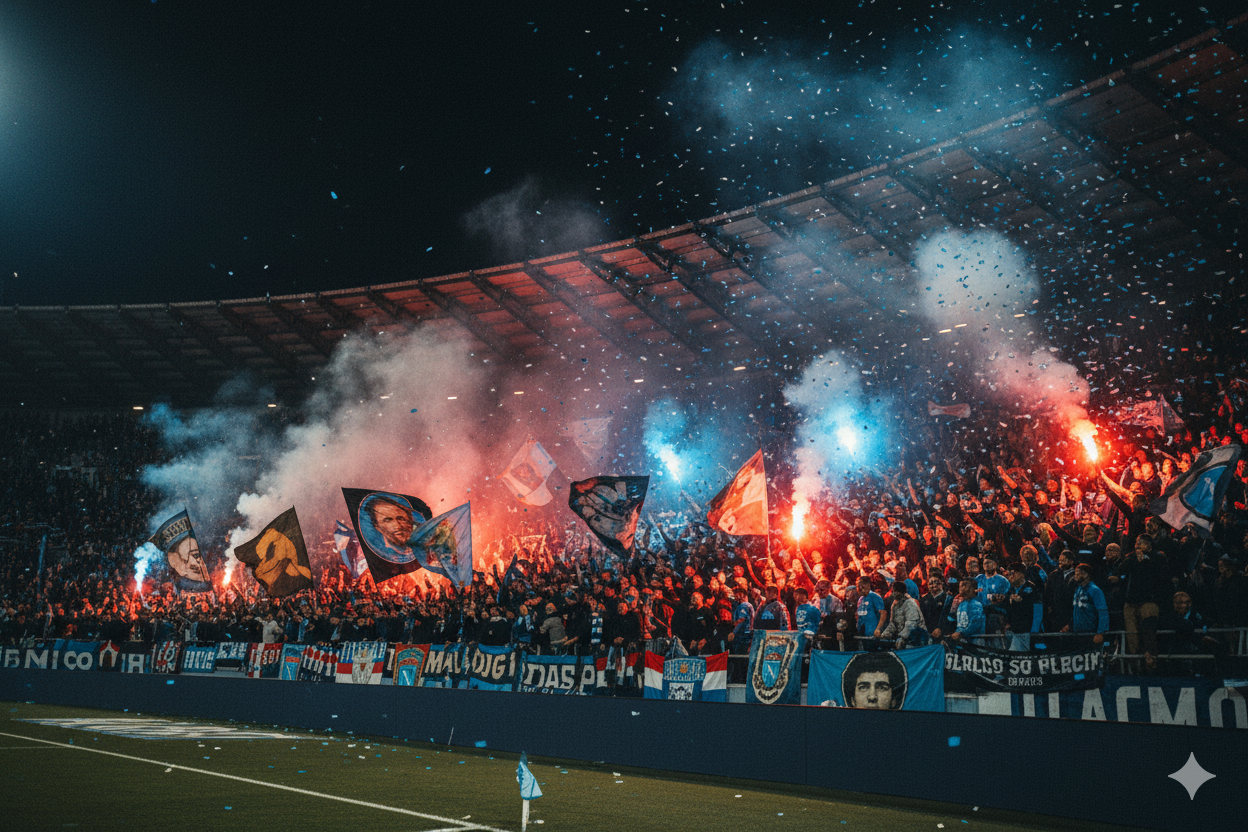 Ambiance dans les gradins de Naples pour supporter Kevin de Bruyne