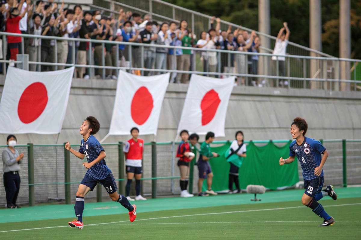 Les joueurs du Japon qui célèbrent leur victoire