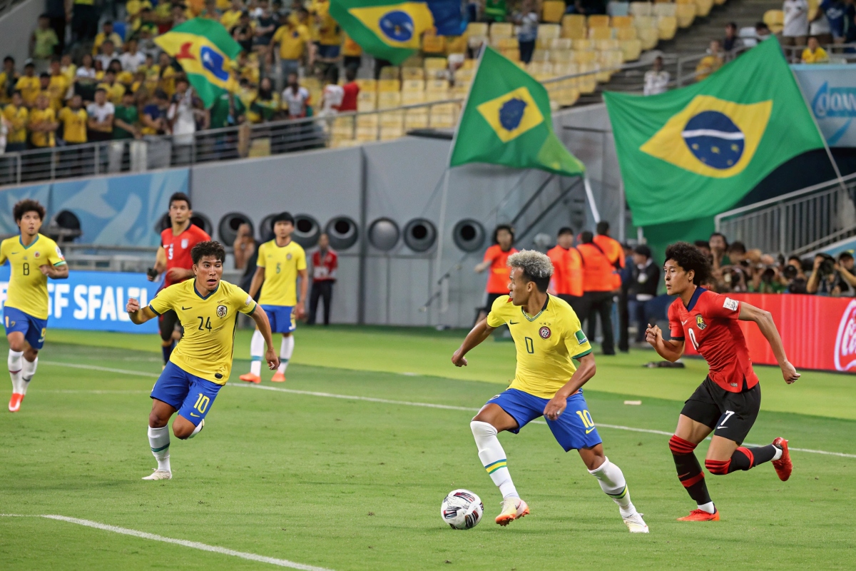 Match de foot entre le Brésil et la Corée du Sud